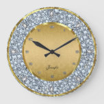 Gold Damasks &amp; Sparkling Diamonds Large Clock