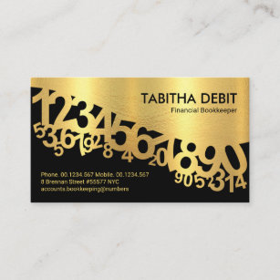 Gold Dancing Numbers Wave Bookkeeping Business Card