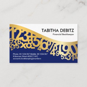 Gold Dancing Numbers Wave Business Card by keikocreativecards at Zazzle