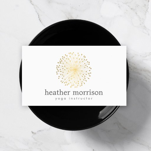Customizable GOLD DANDELION STARBURST LOGO on WHITE Business Cards
