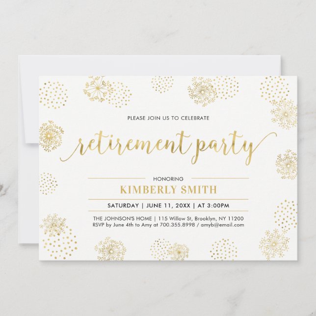 Gold Dandelion | Stylish Modern Retirement Party Invitation (Front)