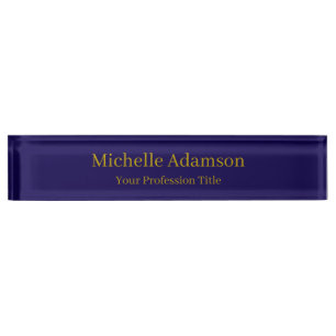 Gold & Dark Blue Color Professional Plain Modern Desk Name Plate