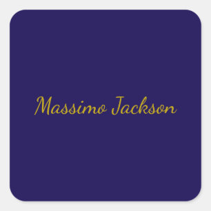 Gold & Dark Blue Color Professional Plain Own Name Square Sticker