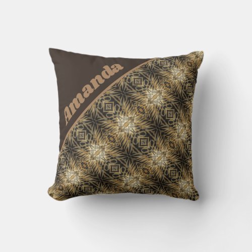 Gold Dark Brown Abstract Diagonal Stripes Pattern Throw Pillow