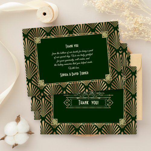 Gold Dark Green Art Deco 20s Wedding Thank You