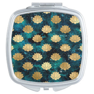 Gold & Dark Green Galaxy Dharma Mandala Pattern Compact Mirror