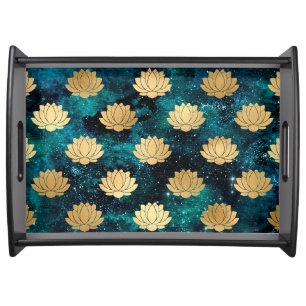 Gold & Dark Green Galaxy Dharma Mandala Pattern Serving Tray