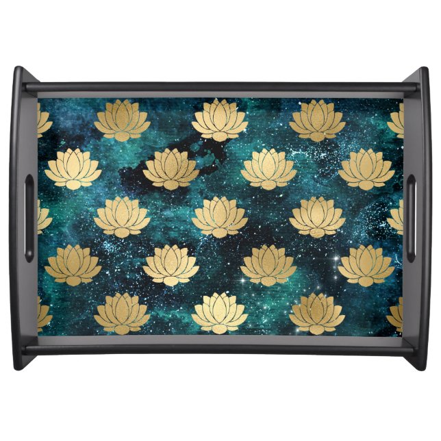 Gold & Dark Green Galaxy Dharma Mandala Pattern Serving Tray (Front)