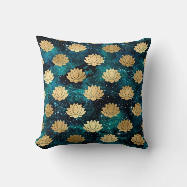 Gold & Dark Green Galaxy Dharma Mandala Pattern Throw Pillow (Front)