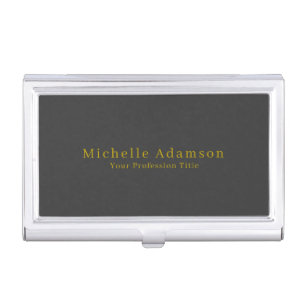 Gold & Dark Grey Black Professional Plain Modern Business Card Case