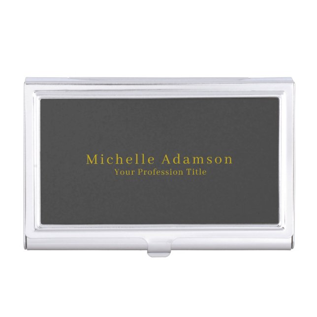 Gold & Dark Grey Black Professional Plain Modern Business Card Case (Front)