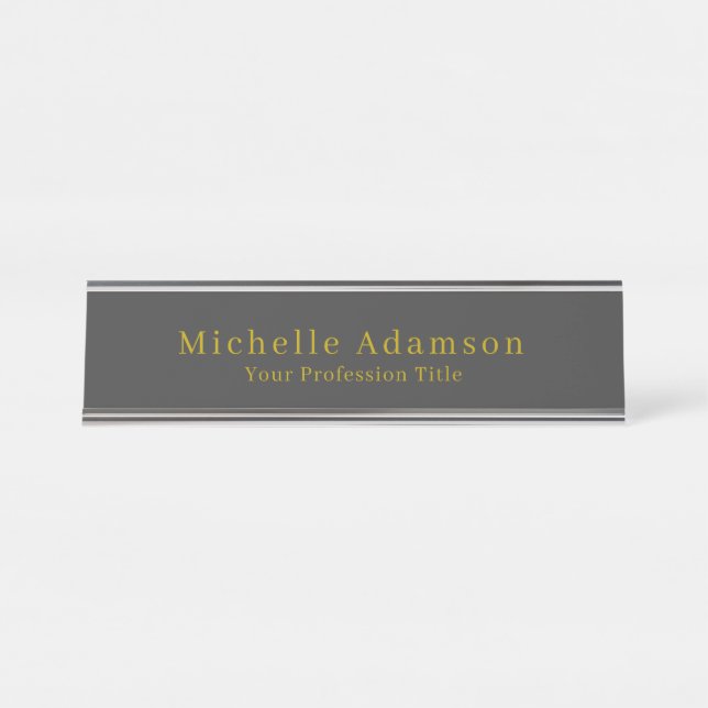 Gold & Dark Grey Black Professional Plain Modern Desk Name Plate (Front)