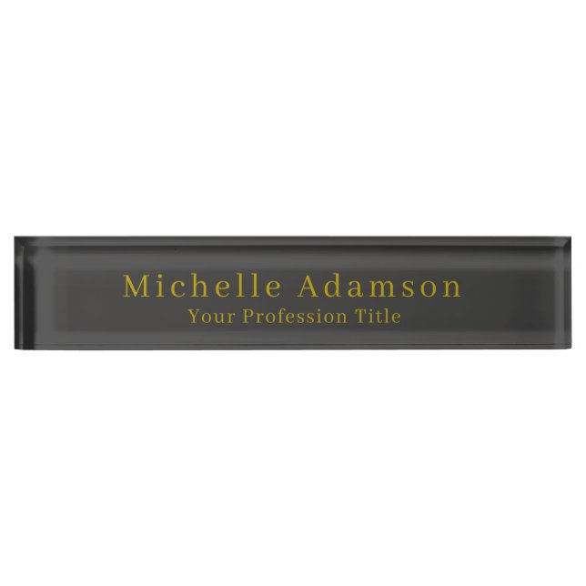 Gold & Dark Grey Black Professional Plain Modern Desk Name Plate (Front)