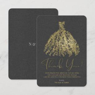 Gold & Dark Grey Botanical Dress Thank You Invitation