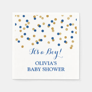 Gold Dark Navy Blue Confetti Baby Shower Napkins