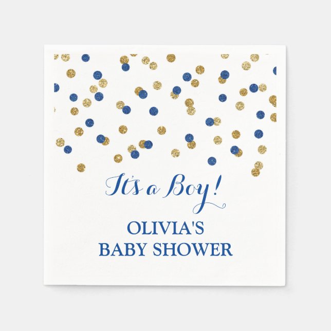 Gold Dark Navy Blue Confetti Baby Shower Napkins (Front)