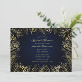 Gold & Dark Navy Blue Elegant Coral Bridal Shower Invitation (Standing Front)