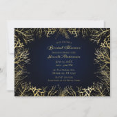 Gold & Dark Navy Blue Elegant Coral Bridal Shower Invitation (Front)
