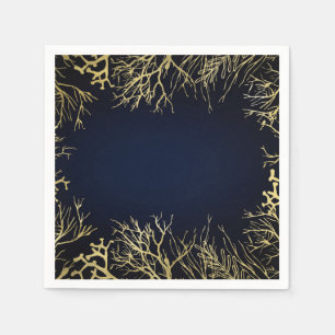 Gold & Dark Navy Blue Elegant Coral Wedding Napkins