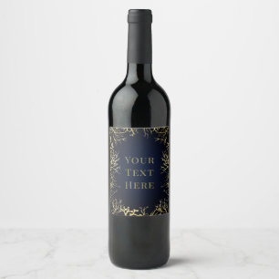 Gold & Dark Navy Blue Elegant Coral Wedding Wine Label