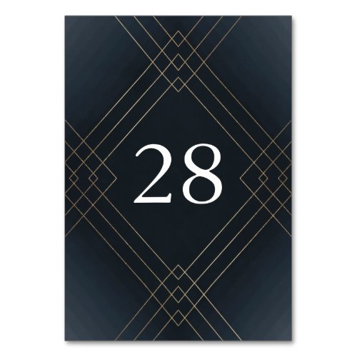 Gold Dark Navy Elegance Diamond Geo Deco Wedding Table Number