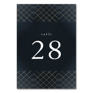 Gold Dark Navy Elegance Diamond Geo Deco Wedding Table Number