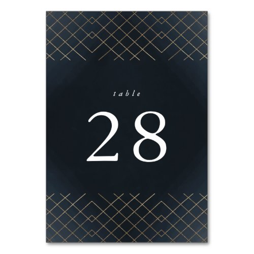 Gold Dark Navy Elegance Diamond Geo Deco Wedding Table Number