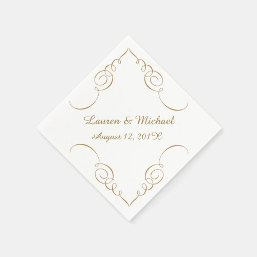 Gold Dark Swirl Border Personalized Wedding Paper Napkins