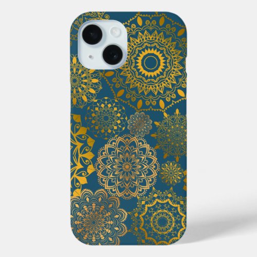 Gold  Dark Teal Elegant Mandala iPhone Case