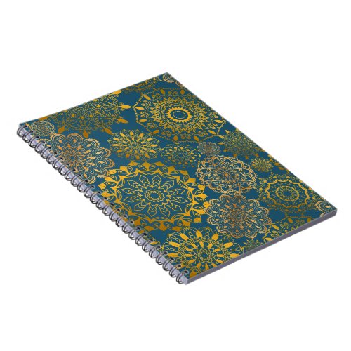 Gold  Dark Teal Elegant Mandala Notebook