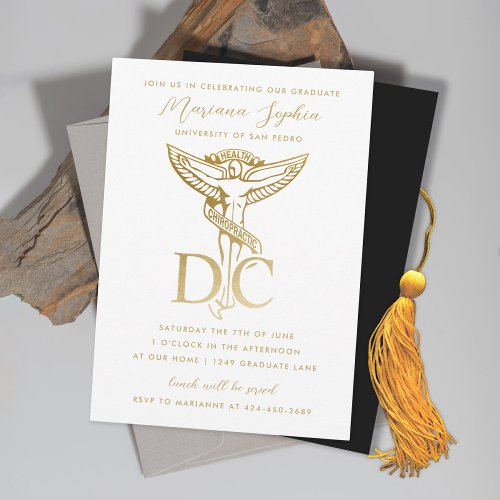 Gold DC Chiropractic Graduation Party Invitation