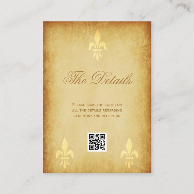 Gold de luxe French style fleur de lis details QR  Enclosure Card (Front)