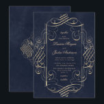 gold deco ornament Wedding Invitation<br><div class="desc">beautiful golden ornaments on deep blue background for a sophisticated wedding invitation paired with elegant font</div>
