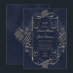 gold deco ornament Wedding Invitation<br><div class="desc">beautiful golden ornaments on deep blue background for a sophisticated wedding invitation paired with elegant font</div>