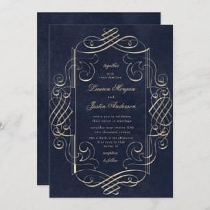 gold deco ornament Wedding Invitation