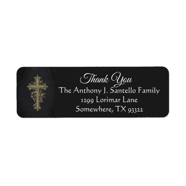 Gold Decorative Cross Thank You Label (Front)