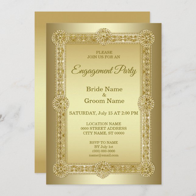 Gold Decorative Engagement Invitation (Front/Back)