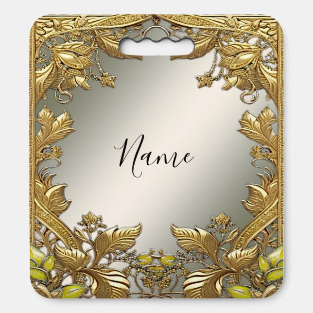 Gold Decorative Floral Stadium Seat Cushion (Front Vertical)