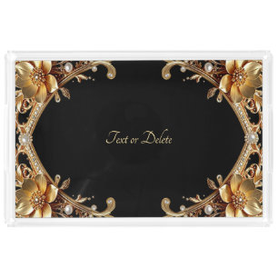 Gold Decorative Flowers Acrylic Vanity Tray