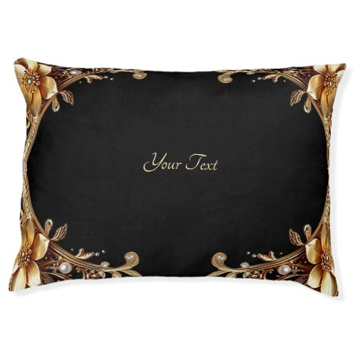 Gold Decorative Flowers Dog Bed
