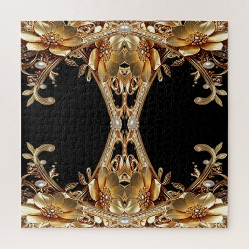Gold Decorative Flowers Jigsaw Puzzle
