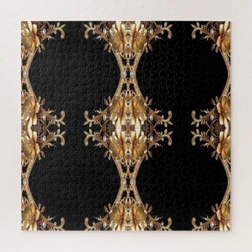 Gold Decorative Flowers Jigsaw Puzzle