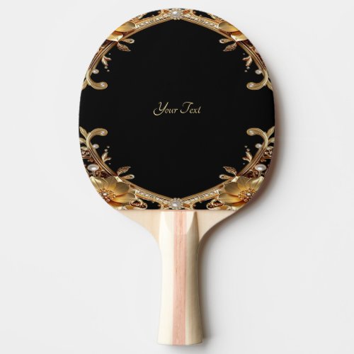 Gold Decorative Flowers Ping Pong Paddle