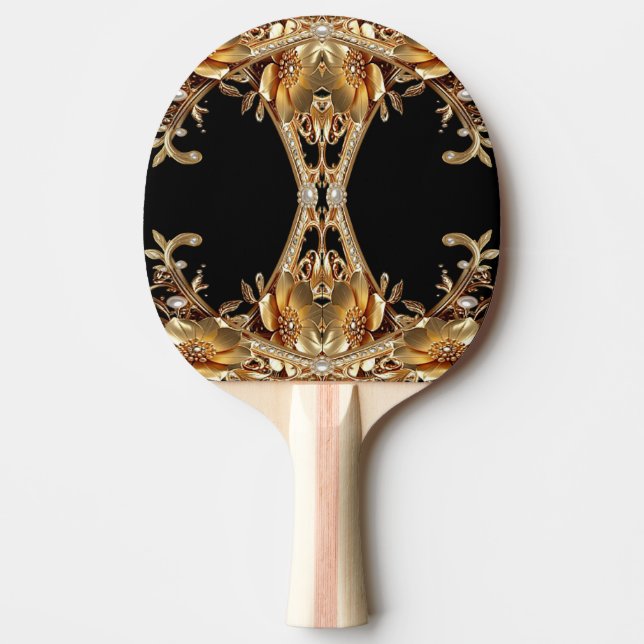 Gold Decorative Flowers Ping Pong Paddle (Front)