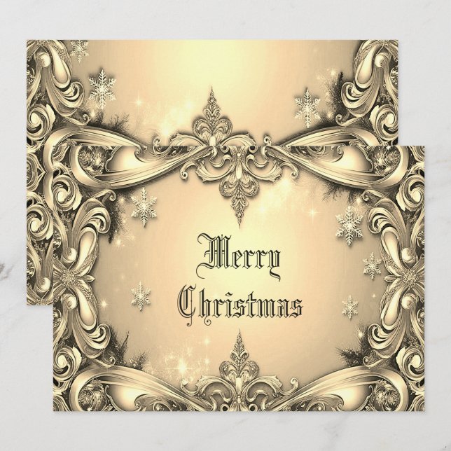 Gold Decorative Holiday Christmas Card (Front/Back)