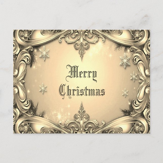 Gold Decorative Holiday Christmas Postcard (Front)