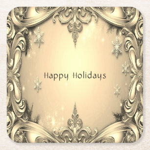 Gold Decorative Holiday Paper Coaster