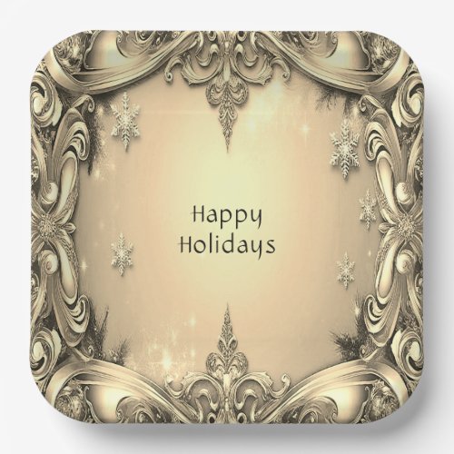 Gold Decorative Holiday Paper Plate