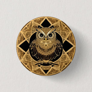 Gold Decorative Owl Mandala Design Button