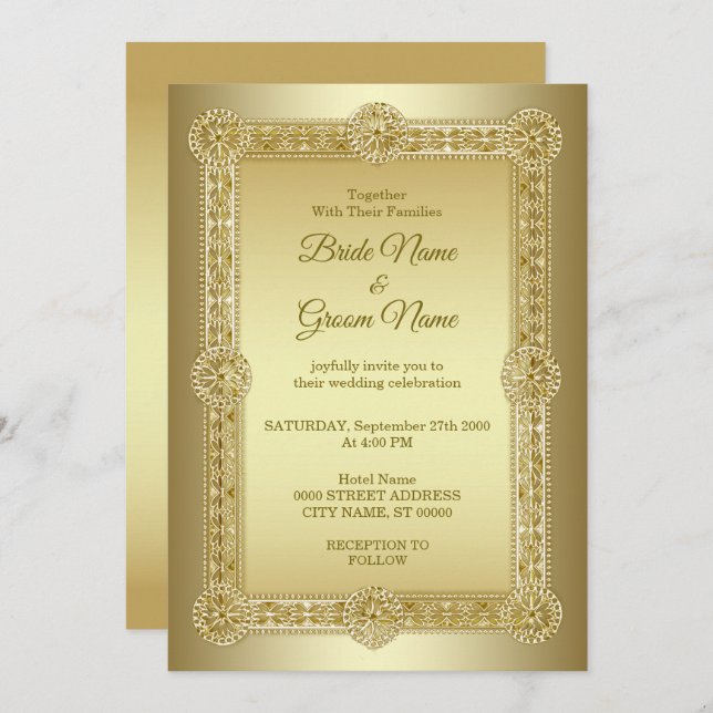 Gold Decorative Wedding Invitation (Front/Back)